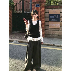 批发韩系学院风波点两件套女2026新款春季针织<b class='q'>马甲</b>叠穿显瘦减龄套装