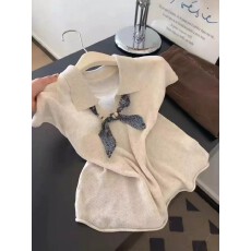批发韩系设计感Polo领丝巾短袖针织衫春夏新款高级感时尚气质薄款上衣