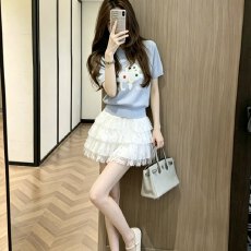 批发2026夏季新款韩系小猫彩扣短袖针织衫女圆领百搭减龄上衣<b class='q'>T</b><b class='q'>恤</b>