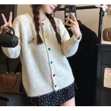 批发女装韩版圆领小狗针织开衫2026新款小香风秋冬韩系上衣百搭毛衣