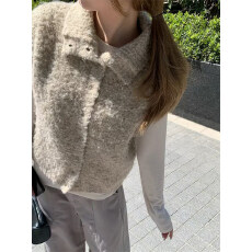 批发质感圈圈毛扣子高领毛衣女装秋冬新款韩系百搭显瘦无袖<b class='q'>马甲</b>