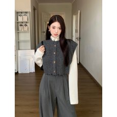 批发韩系穿搭叠穿圆领开衫<b class='q'>马甲</b>毛衣女装秋冬季新款休闲针织上衣