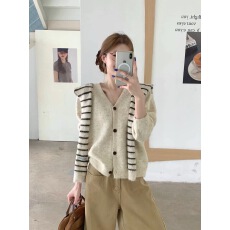 批发韩系V领加厚毛衣<b class='q'>开衫</b>外套女带披肩秋冬新款慵懒风宽松针织