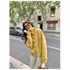 批发usumede 季节实况 高领毛衣<b class='q'>开衫</b>女复古翻领宽松气质外套针织上衣