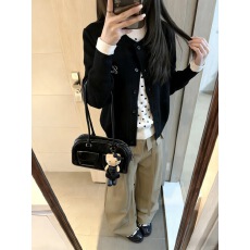 批发美式复古拼接假两件纽扣针织<b class='q'>开衫</b>女秋冬外穿毛衣显瘦修身设计外套