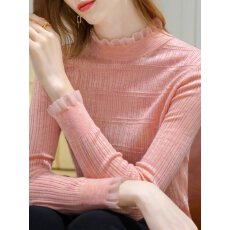 批发秋冬<b class='q'>毛衣</b>女上衣2026新款小衫长袖蕾丝半高领针织衫时尚显瘦打底衫