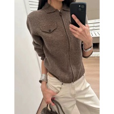 批发法式老钱风咖色polo领拉链针织开衫女秋冬内搭打底<b class='q'>毛衣</b>高级感上衣