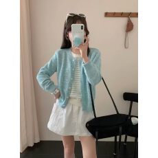 批发韩系单排两件<b class='q'>针织</b>衫新款高级2026感显外套薄款减龄上衣粉色小众
