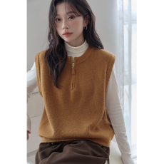 批发2026早秋韩式休闲风灰色拉链针织马甲女圆领无袖叠穿百搭<b class='q'>毛衣</b>背心