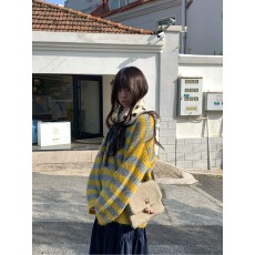 批发绒感宽松条纹<b class='q'>毛衣</b>2026秋季新款甜酷慵懒松弛落肩套头针织衫