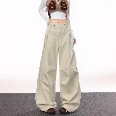 批发美式cleanfit直筒大码多口袋工装牛仔裤男女潮牌痞帅街头褶皱长裤