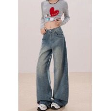 批发复古通勤满天星烫钻牛仔裤高腰牛仔裤女春秋季新款<b class='q'>时尚</b>拖地牛仔裤