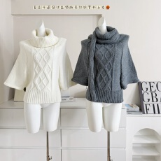 批发77store 麻花针织套头斗篷羊毛毛衣女秋冬宽松<b class='q'>高领</b>打底针织衫女