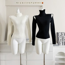 SUNONEONE 半高领镂空设计感正肩内搭针织衫女秋冬季修身保暖毛衣