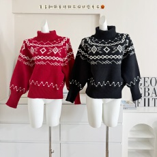 批发H2AN1 STUDIO美式复古费尔岛高领毛衣<b class='q'>外套</b>针织上衣女短裤套装