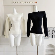 批发复古圣诞红圆领麻花修身长袖<b class='q'>针织衫</b>女秋冬修身显瘦百搭打底上衣