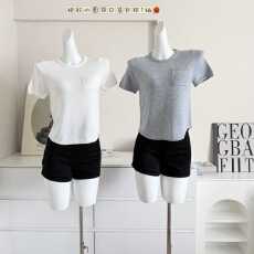 批发oker章壳儿全羊毛短袖T恤<b class='q'>女</b>2026早春新款<b class='q'>针织衫</b>白色开叉上衣A781