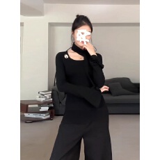 批发<b class='q'>大码</b>斜肩不规则飘带长袖T恤<b class='q'>女</b>2025新款秋季微胖MM显瘦打底衫上衣