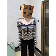 批发<b class='q'>大码</b>胖mm复古条纹风翻领长袖T恤<b class='q'>女</b>秋季新款收腰显瘦条纹长袖上衣