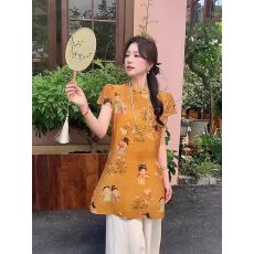 批发民族风<b class='q'>欧根纱</b>连衣裙女夏2025新款绣花复古旗袍套装裤宽松两件套