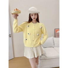 批发仿水貂绒针织开衫女夏季立体花朵<b class='q'>饰品</b>甜美气质别致短款毛衣外套
