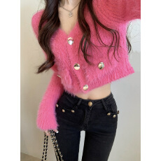 批发<b class='q'>日系</b>水貂毛毛衣时髦爆棚短款开衫秋冬仿貂绒上衣单件性感美女