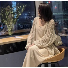 批发2025春秋季<b class='q'>新款</b>中长款镂空针织开衫女慵懒风外搭<b class='q'>毛衣</b>外套防晒上衣