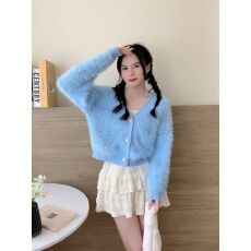 批发<b class='q'>韩版</b>水貂毛开衫外套女秋冬季2025新款防貂洋气宽松显瘦百搭上衣