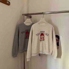 批发<b class='q'>韩国</b>25年冬款奥立绒宽松韩版女士加绒<b class='q'>卫衣</b>短款百搭红帽狗上衣韩系