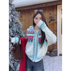 费尔岛软糯连帽长袖毛衣新款宽松针织外套