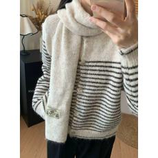 批发韩系围巾条纹毛衣宽松百搭小个子宽松软糯针织衫上衣厚