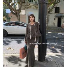 批发仿貂绒V领针织衫设计感小众<b class='q'>长袖</b>复古毛衣宽松上衣