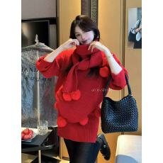 批发韩系御姐风<b class='q'>毛衣</b>套装围脖宽松毛球圆领上衣＋高腰显瘦半身裙两件套