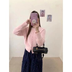 批发小香风毛毛绒针织开衫女秋冬新款设计感别致绝美长袖毛衣外套