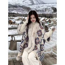 批发披肩加厚保暖羊绒两用百搭针织开衫斗篷蝙蝠式毛领提花披风