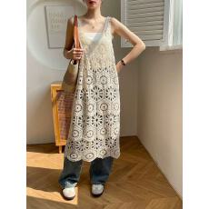 批发波西米亚<b class='q'>镂空</b>钩花背心连衣裙女夏季无袖坎肩叠穿<b class='q'>罩衫</b>外搭中长款薄