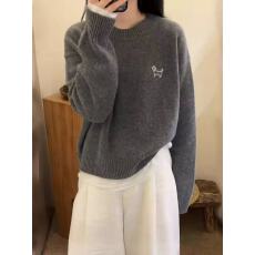 新年红色小狗刺绣毛绒衫圆领毛衣宽松百搭针织打底衫