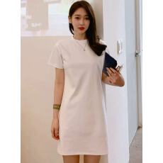 批发宽松T恤裙短袖圆领纯棉纯色上衣港风休闲<b class='q'>打底裙</b>中长款连衣裙衫