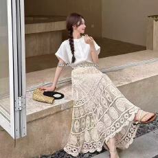 批发波西米亚度假风针织<b class='q'>半身</b>裙女海岛穿搭重工勾花镂空中长款大摆裙子