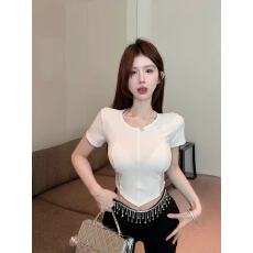 小心机蕾丝镂空露背短袖t恤女新款夏季设计感超好看绝美上衣