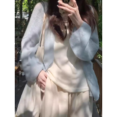 批发慵懒风<b class='q'>马海毛</b>灯笼袖针织薄款防晒<b class='q'>开衫</b>女春夏新款松弛显瘦宽松上衣