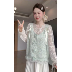 批发法式甜美风立体花朵<b class='q'>针织</b><b class='q'>开衫</b>女蕾丝花边系带毛衣背心单件