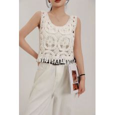 批发法式别致辣妹<b class='q'>镂空</b>无袖<b class='q'>罩衫</b>女夏季新款外穿设计感小众白色马甲上衣