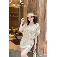 批发钩花镂空外搭针织罩衫女春秋新款大码胖mm显瘦设计感<b class='q'>蝙蝠</b>半袖上衣