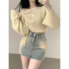 批发韩国气质时尚百搭修身内搭吊带背心<b class='q'>上衣</b>+抽绳针织衫罩衫两件套女