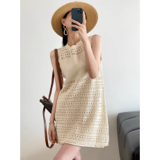 批发旅拍穿搭~法式复古度假风镂空无袖针织背心夏季<b class='q'>连衣裙</b>