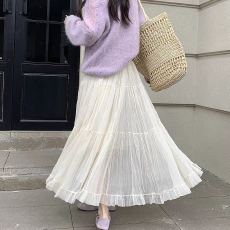 批发绝美巨好看的半身<b class='q'>裙</b>高腰褶皱<b class='q'>网纱</b>长款仙女蛋糕<b class='q'>裙</b>大摆A字长<b class='q'>裙</b>