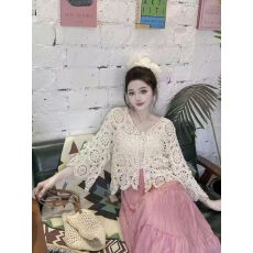 批发波西米亚镂空冰丝针织开衫女2026春夏大码胖mm吊带裙外搭罩衫上衣