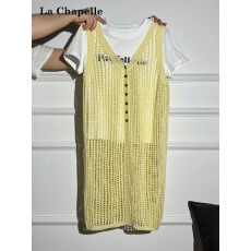 批发一整套V领镂空针织背心罩衫叠穿短袖T恤内搭打底衫女春夏季两件装