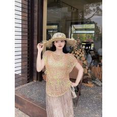 批发夏季名媛重工亮片镂空针织衫上衣女+白色吊带背心时尚两件套装